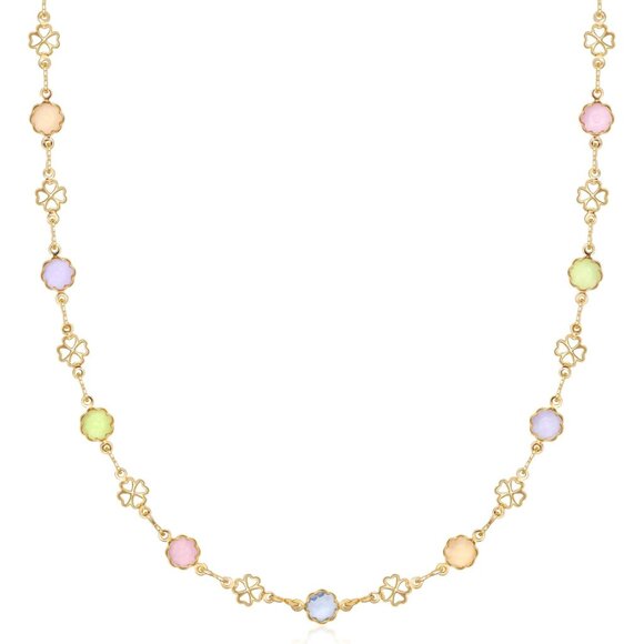 18K Gold Plated Multicolor Flower Necklace Women Adjustable 16-24 Inches - Picture 1 of 5